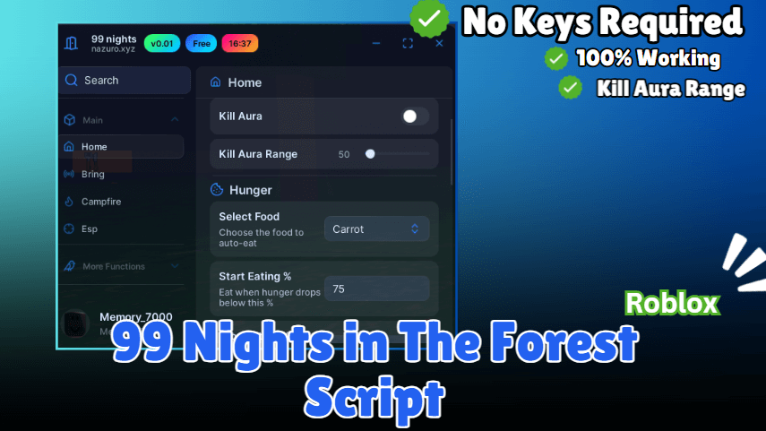 This is Keyless Script work Only 99 Nights in The Forest Roblox Game.