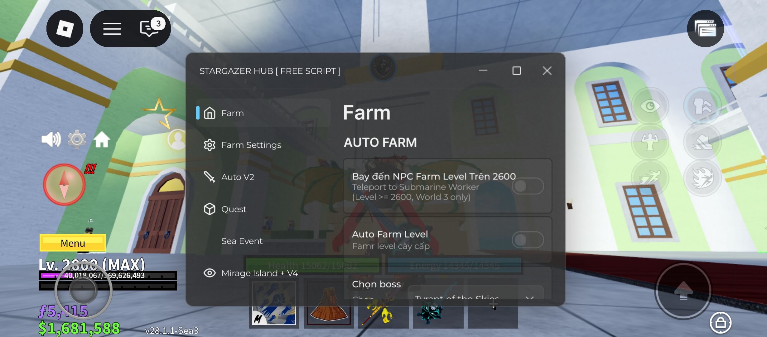 StarGazer Hub Script for BLOX FRUITS | AUTO FARM, RAIN FRUIT, SEA EVENT, PREHISTORIC (BEST)