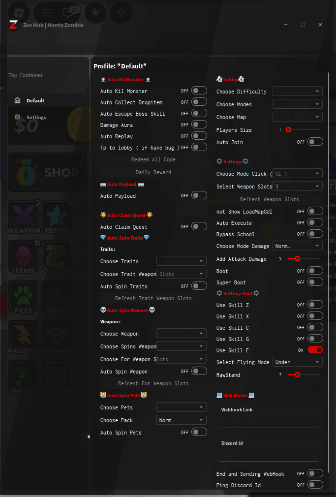 Hunty Zombie script keyless Auto kill Monster