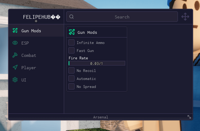 Felipe Hub Script for Arsenal Keyless - Gun Mods, Fast Gun