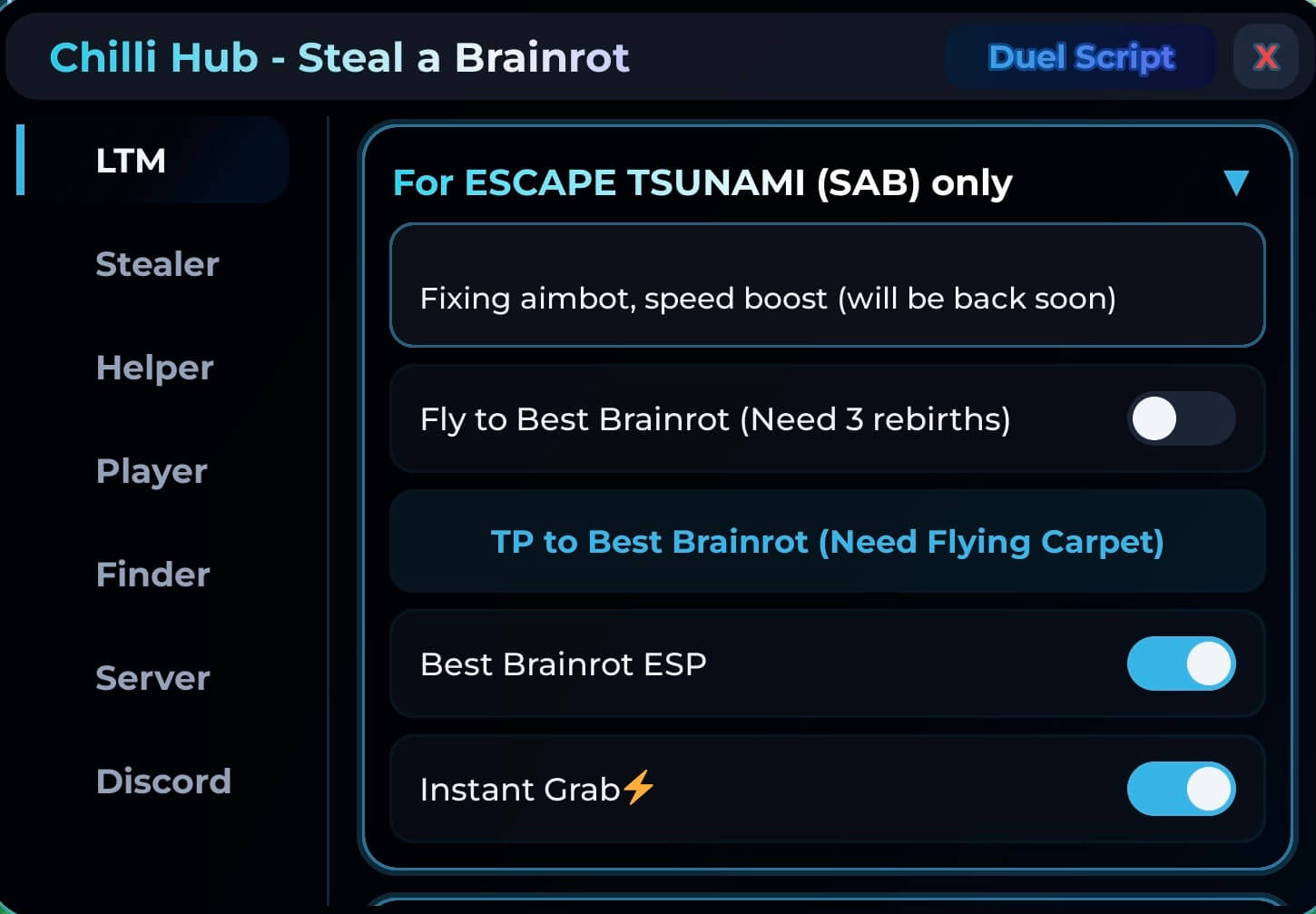 Chilli hub Script for SAB - Duel Script