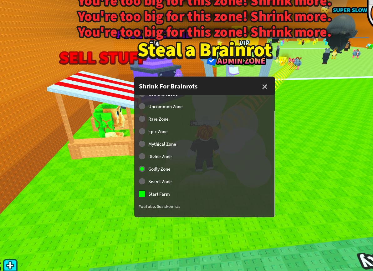 Shrink For Brainrots Script | Start Farm, Uncommon Zone, Rare Zone