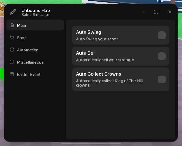 Unbound Hub - Auto Swing, Auto Sell, Auto Collect Crowns
