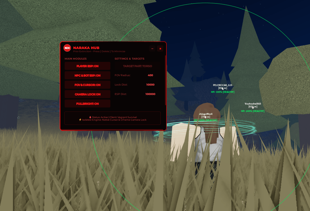 NARAKA HUB Vagrant Survival Script (Keyless) - PLAYER ESP (Master) & FULL BRIGHT