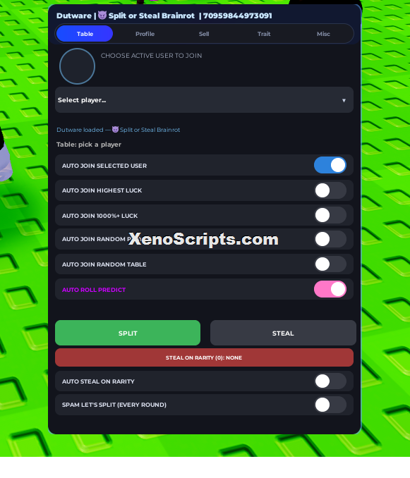 Dutware Hub Split or Steal Brainrot Script (No Keys)