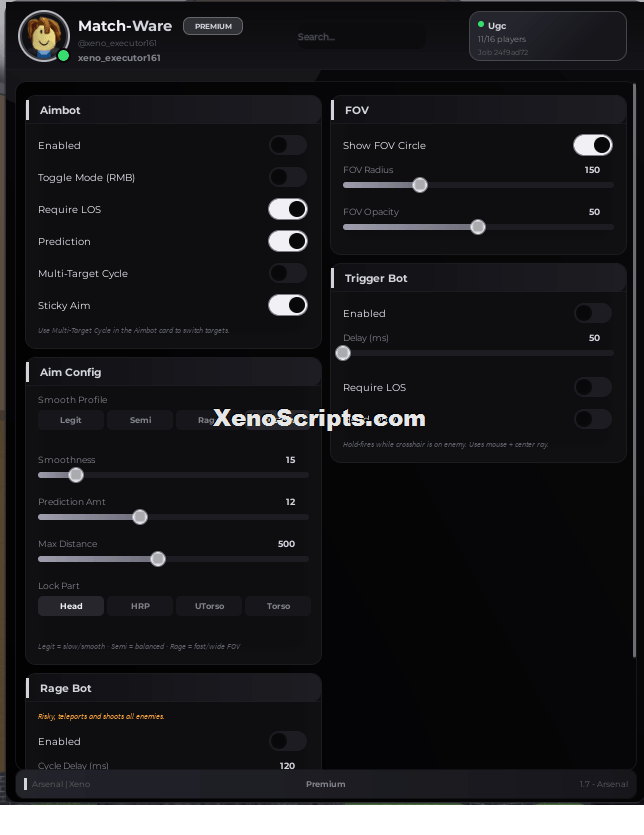 Match Ware Arsenal v1.7 script OP (No Keys) - Aimbot, Rage Bot