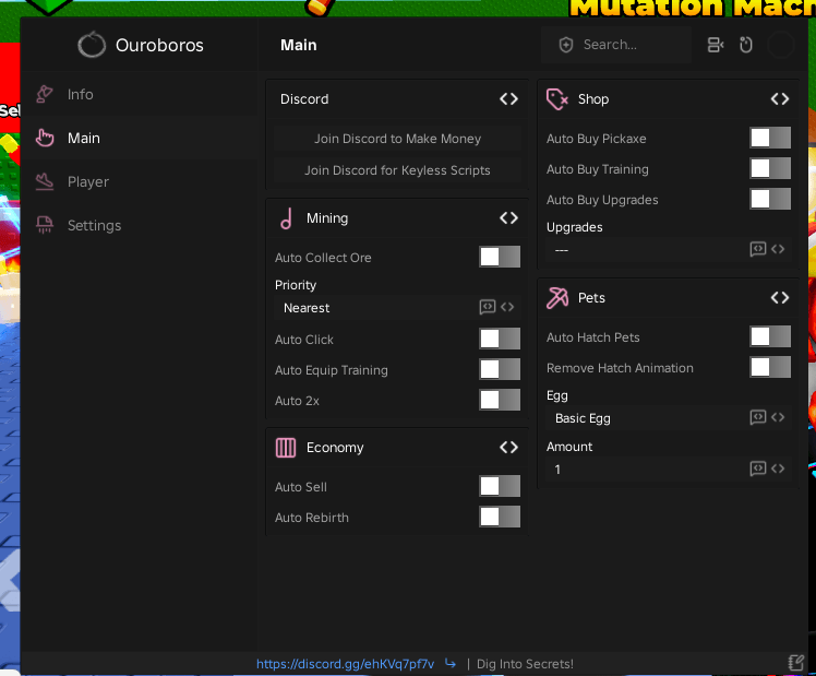 Dig Into Secrets script by Ouroboros Hub | Auto mine ore