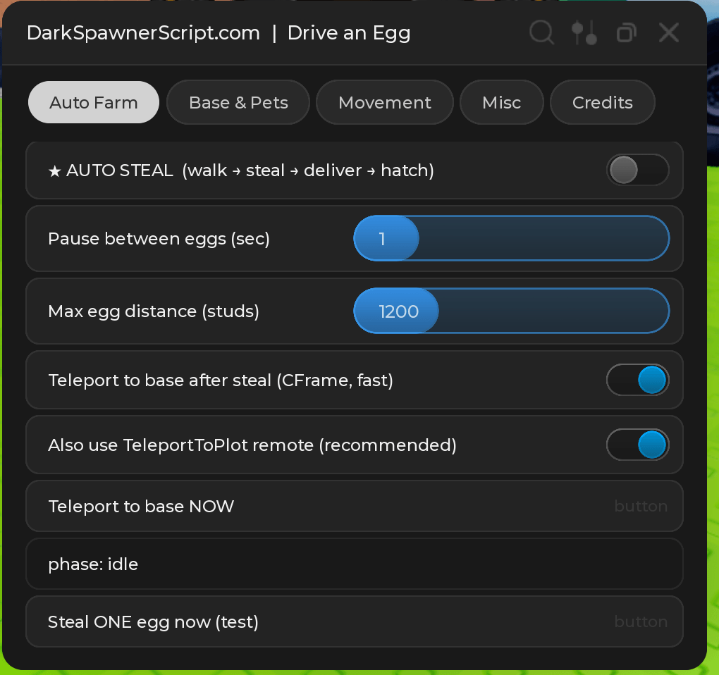 Drive an Egg Script | DarkSpawner Hub