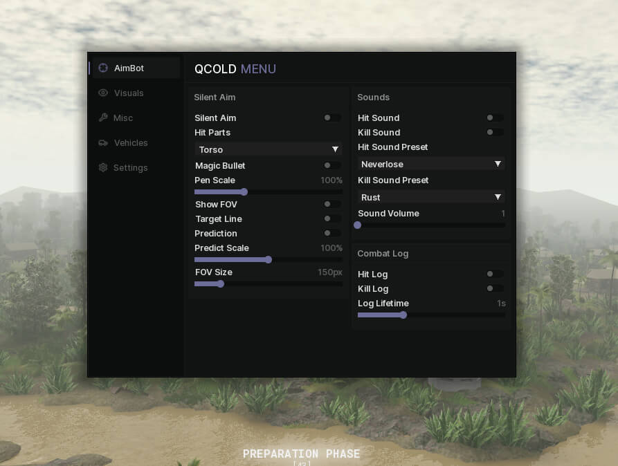 QCOLD MENU | Silent aim, No recoil, insta reload