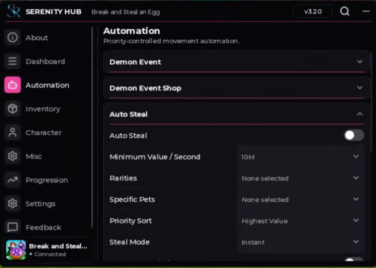 Serenity Hub Break and Steal an Egg script keyless