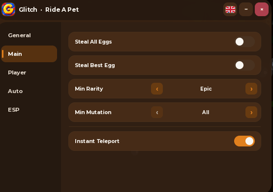 Glitch Hub Ride A Pet script keyless | steal all eggs