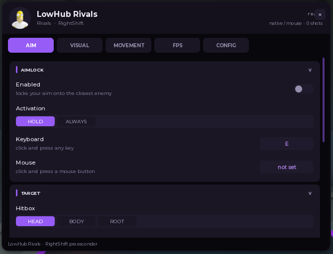 LowHub Rivals script keyless | Aimbot, Hitbox