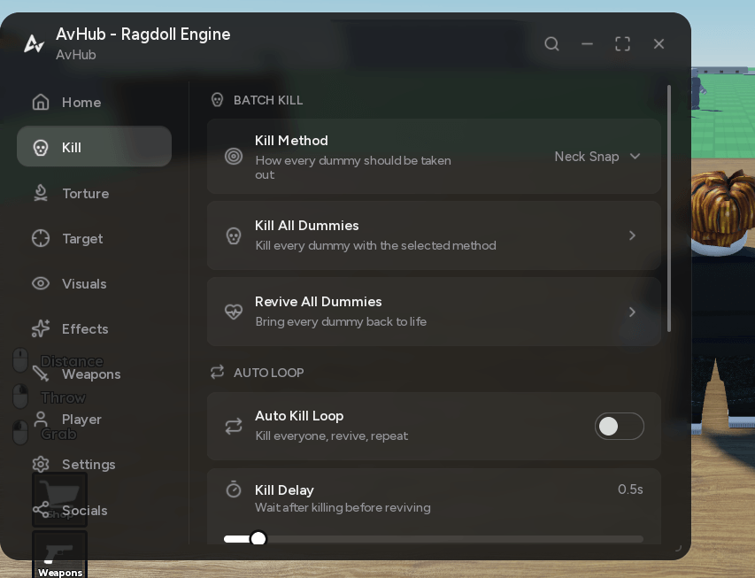AvHub Realistic Ragdoll Engine script keyless